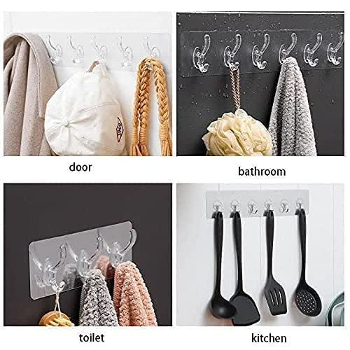 Plastic Adhesive 6 Hook Sticker Patti – Wall Mounted Self-Adhesive Hooks for Kitchen, Bathroom & Home Organization
