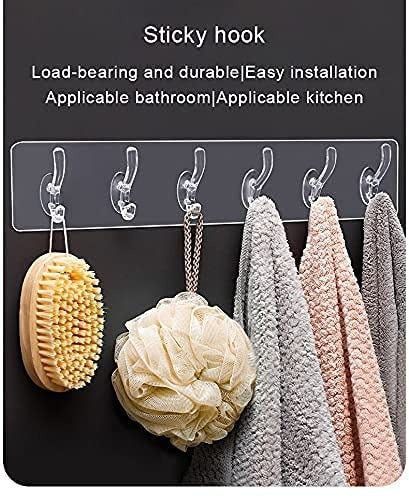 Plastic Adhesive 6 Hook Sticker Patti – Wall Mounted Self-Adhesive Hooks for Kitchen, Bathroom & Home Organization