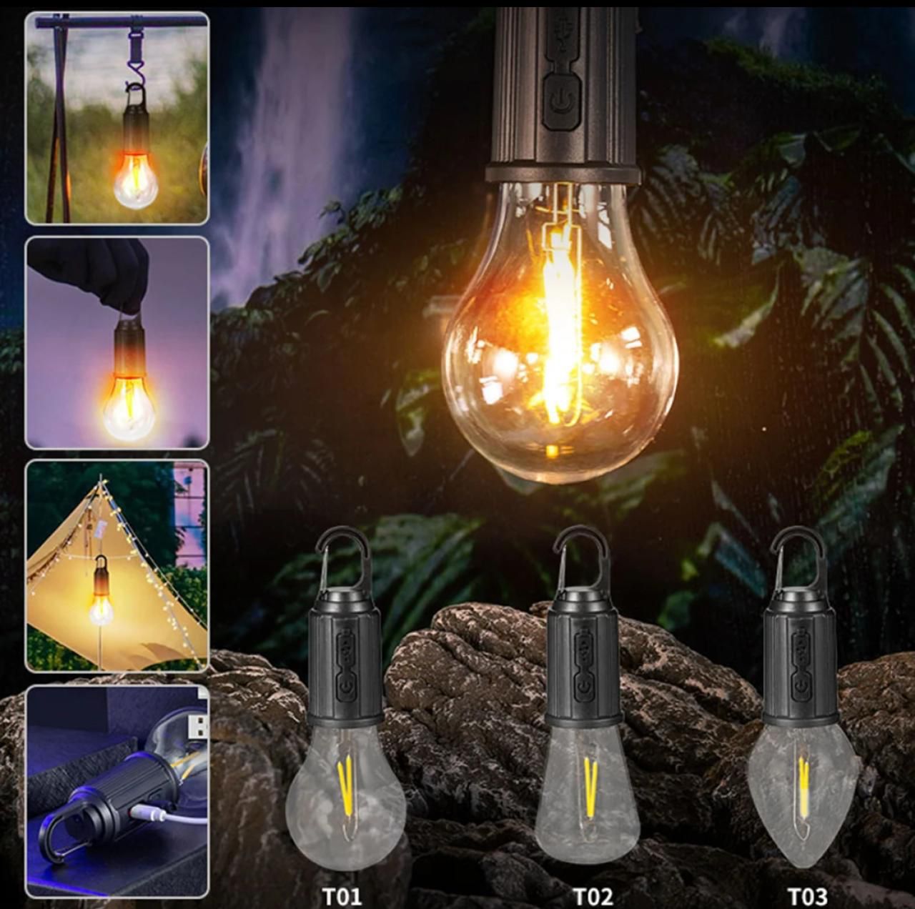 Rechargeable Camping Hanging Bulb ā Portable LED Tent Light, Emergency USB Lamp