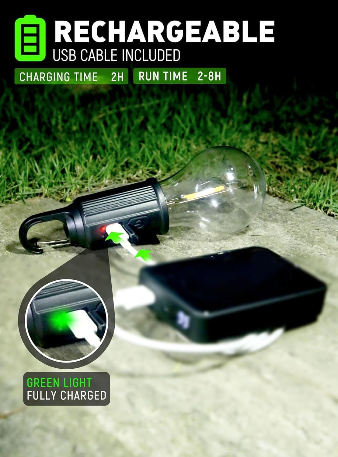 Rechargeable Camping Hanging Bulb ā Portable LED Tent Light, Emergency USB Lamp