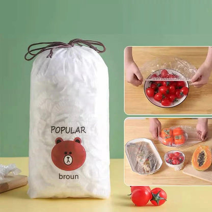 100Pcs White Fresh-Keeping Bags – Reusable Elastic Food Lids for Kitchen Storage
