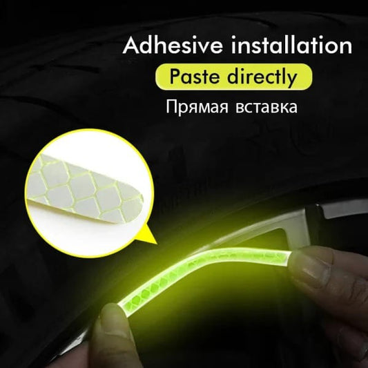 20pcs Reflective Wheel Rim Stickers for Cars, Bikes & Motorcycles – Hub Stripe Decals with Night Safety Warning

