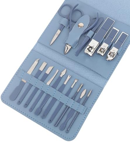 Professional 16-piece manicure pedicure grooming kit with stainless steel nail clippers and tools in a portable box

