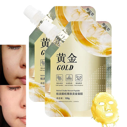 Retinol Gold Mask jar with gold infused oil-based tear-off facial mask for anti-aging and moisturizing
