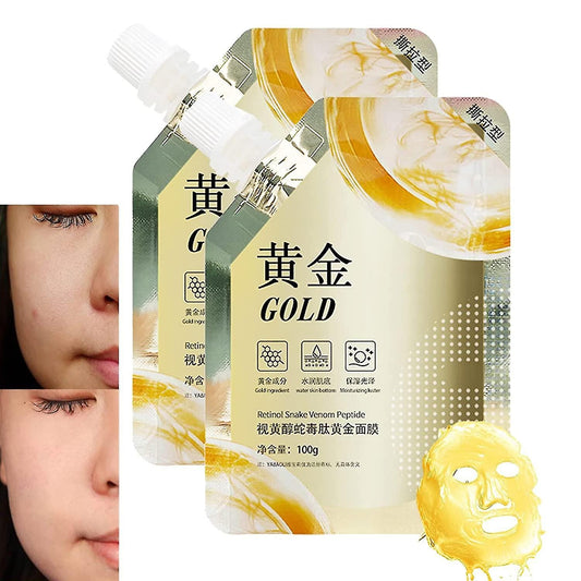 Retinol Gold Mask jar with gold infused oil-based tear-off facial mask for anti-aging and moisturizing
