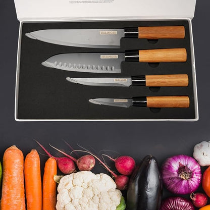 4Pcs Japanese Zillinger Knife Set – High Carbon Stainless Steel Kitchen Knives with Ergonomic Handles