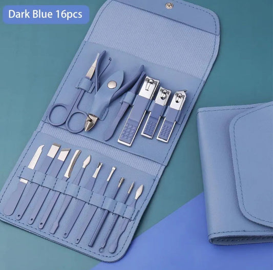 Professional Manicure Pedicure Grooming Kit – 16pcs Stainless Steel Nail Clipper Set with Box, High Quality
