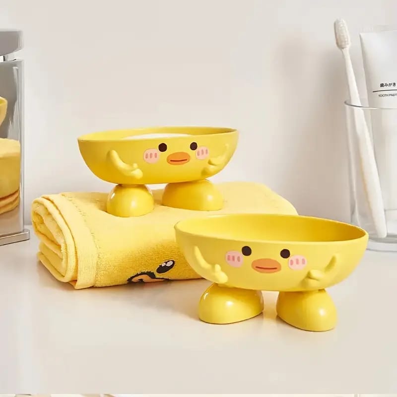 1pc Cute Duck Design Oval Plastic Soap Dish with Drainage – Durable Bathroom & Kitchen Sink Organizer