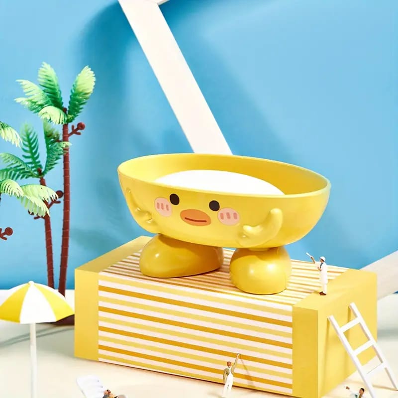 1pc Cute Duck Design Oval Plastic Soap Dish with Drainage – Durable Bathroom & Kitchen Sink Organizer