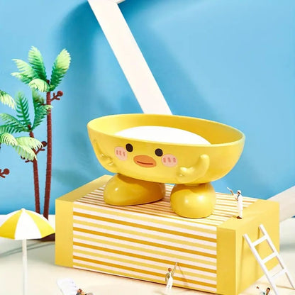 1pc Cute Duck Design Oval Plastic Soap Dish with Drainage – Durable Bathroom & Kitchen Sink Organizer