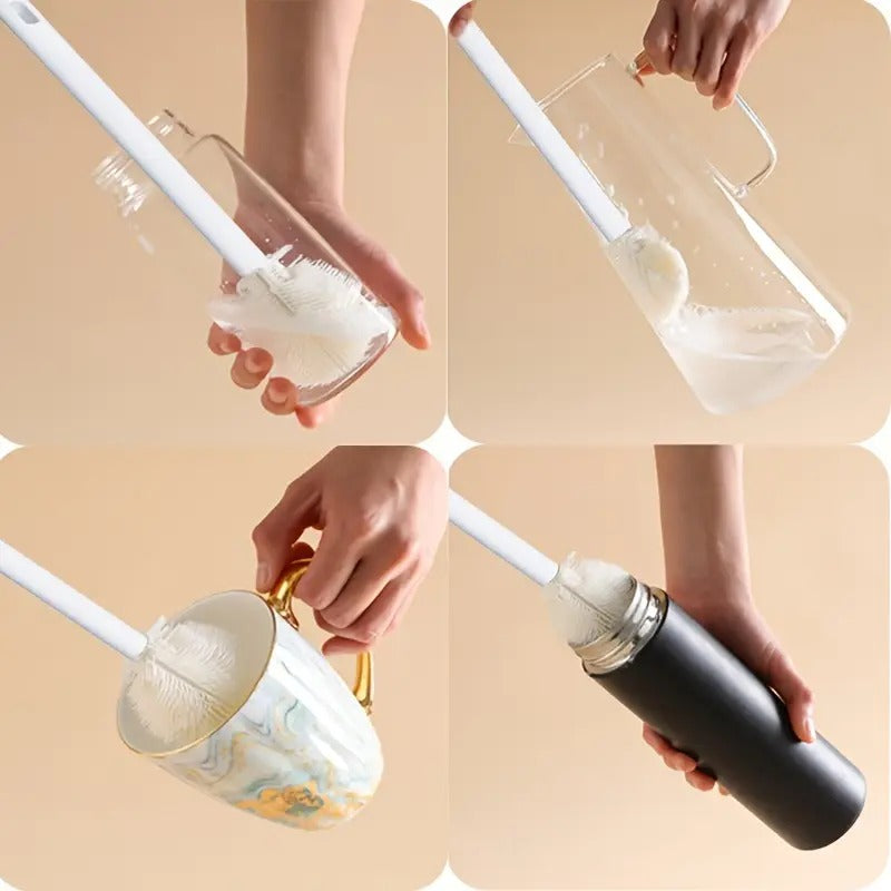 1pc Soft Silicone Bottle Brush – Long Handle Foldable Cleaning Brush for Kitchen, Bathroom, Living Room & Outdoor Use