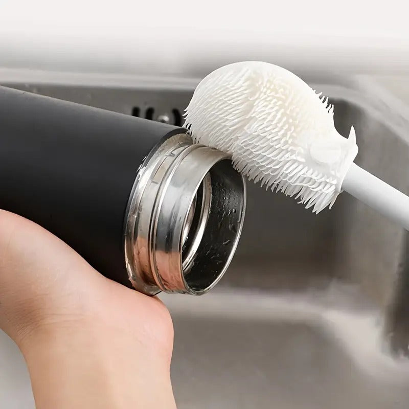 1pc Soft Silicone Bottle Brush – Long Handle Foldable Cleaning Brush for Kitchen, Bathroom, Living Room & Outdoor Use