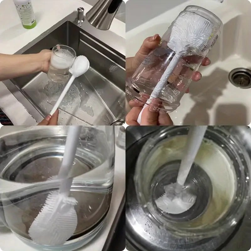 1pc Soft Silicone Bottle Brush – Long Handle Foldable Cleaning Brush for Kitchen, Bathroom, Living Room & Outdoor Use