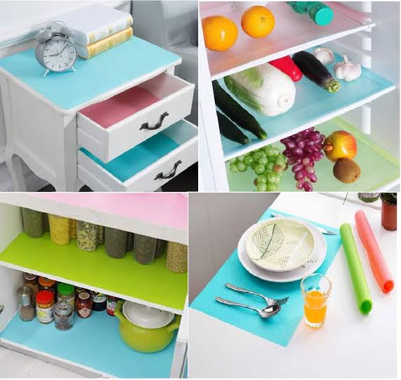 Pack of 4 Pcs Refrigerator Mats Sheets – Washable, Anti-Slip, Multi-Purpose Kitchen Shelf Liners
