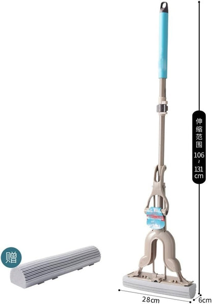MAKEJ Folding Squeeze Sponge Mop – Super Absorbent Floor Mop for Tiles, Wooden & Marble Floors | Easy Cleaning Household Mop