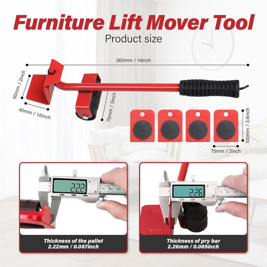 Heavy Duty Furniture Mover Set – Transport Lifter & Moving Wheel Roller with Bar Tool for Heavy Furniture & Appliances