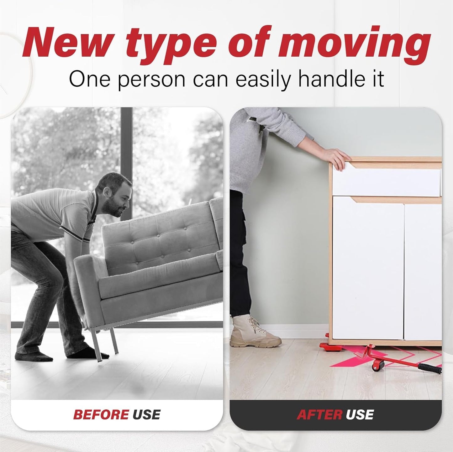 Heavy Duty Furniture Mover Set – Transport Lifter & Moving Wheel Roller with Bar Tool for Heavy Furniture & Appliances