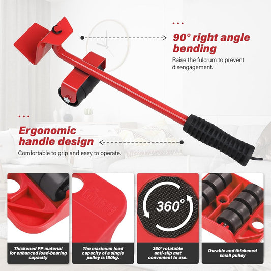 Heavy Duty Furniture Mover Set – Transport Lifter & Moving Wheel Roller with Bar Tool for Heavy Furniture & Appliances