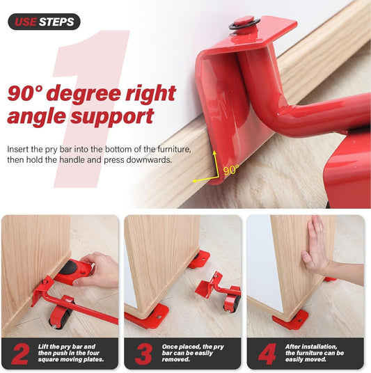 Heavy Duty Furniture Mover Set – Transport Lifter & Moving Wheel Roller with Bar Tool for Heavy Furniture & Appliances