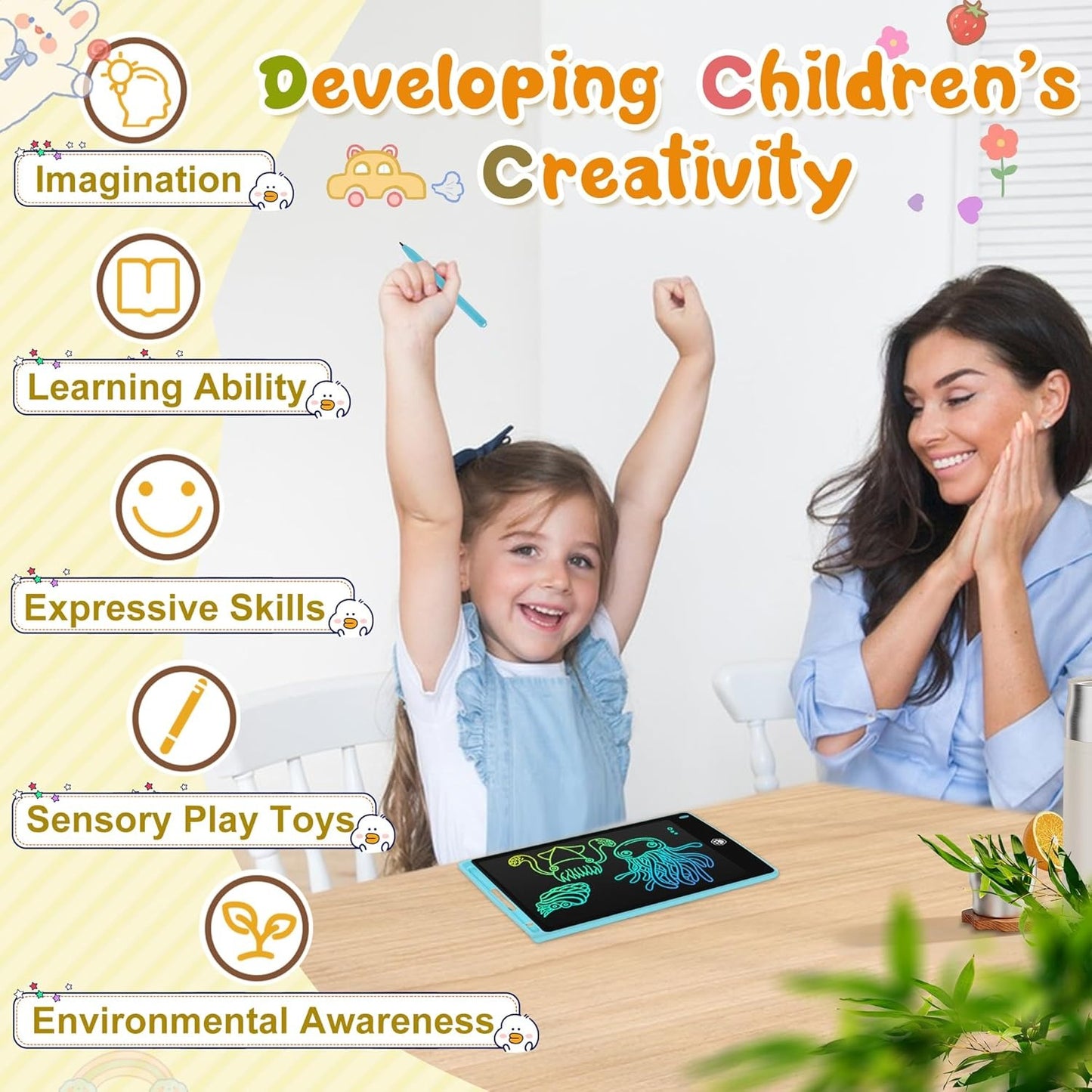 Multi Color Kids LCD Writing Tablet 8.5 Inch – Paperless Electric Drawing Pad