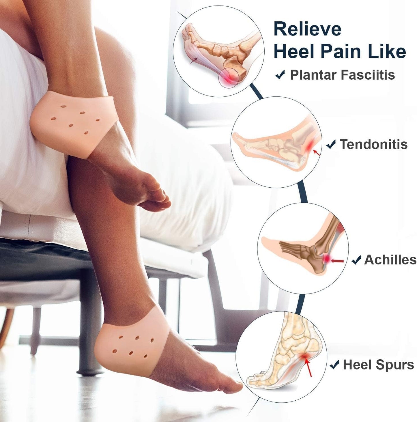 Silicone Half Heel Protector Socks – Moisturizing Heel Cushion Inserts, Foot Care Socks, Shoe Bite Protector Combo