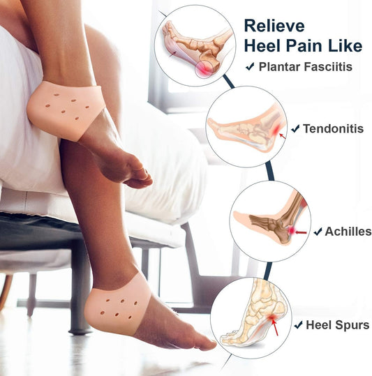 Silicone Half Heel Protector Socks – Moisturizing Heel Cushion Inserts, Foot Care Socks, Shoe Bite Protector Combo