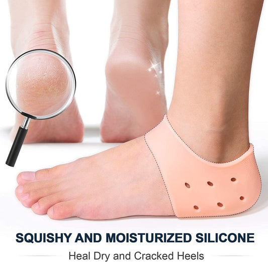 Silicone Half Heel Protector Socks – Moisturizing Heel Cushion Inserts, Foot Care Socks, Shoe Bite Protector Combo